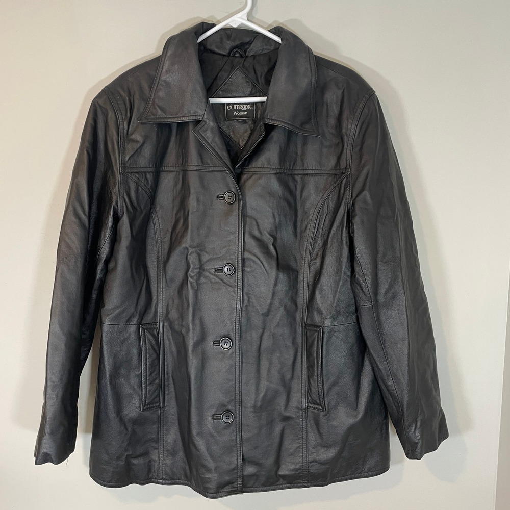 Outbrook Woman Black Genuine Leather Classic Jacket Quilted Lining Plus Size 1X